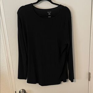 Joan Vass Studio Woman Classic Black Long Sleeve Top 1X with pleat detail